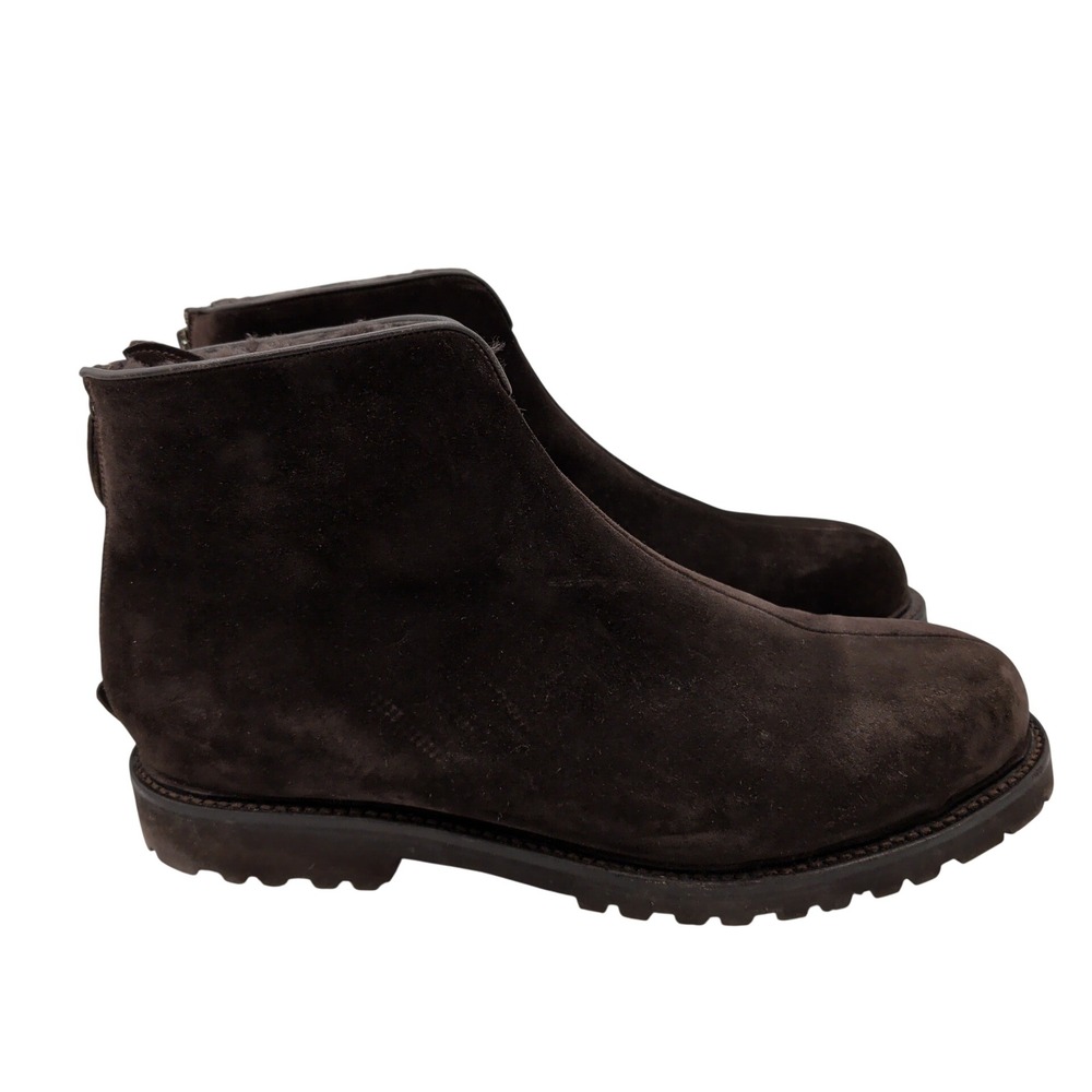 Cavour Italy Dark Brown Suede Shearling Lined Zip Boots Vibram Sole Mens 10.5 44